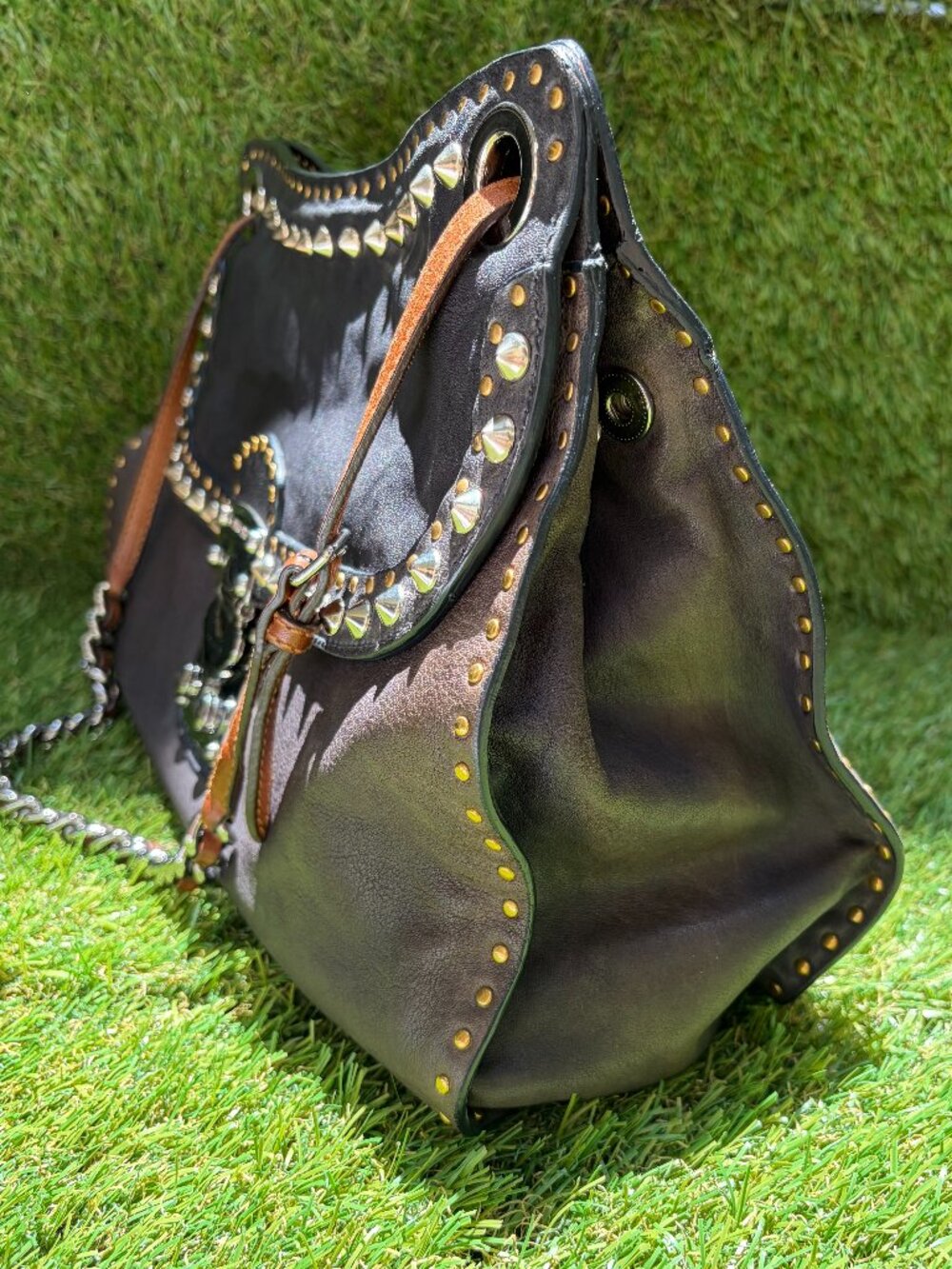 Miu Miu Studded Leather Shoulder Bag - Black - Picture 7 of 14
